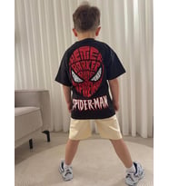 Cg Kids Örümcek Adam Peter Erkek Çocuk Alt Üst Takım Süper Kalite Sırt Baskı Detay (Siyah)