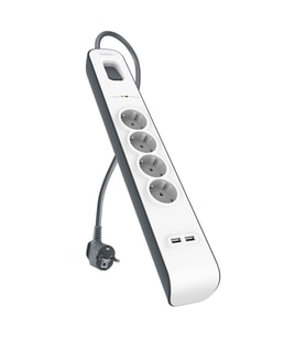 Belkin 4'lü Priz + 2 USB Girişli Akıllı Enerji Koruma Prizi (Beyaz)