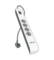 Belkin 4'lü Priz + 2 USB Girişli Akıllı Enerji Koruma Prizi (Beyaz)