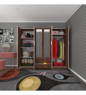 Kenzlife gardırop 6 kapılı çekmeceli begonvil210 cvz aynalı kapaklı gardolap dolap (Karışık)