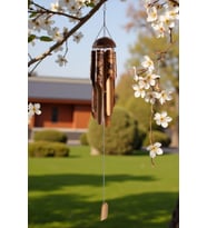 Çiçek Desenli Otantik Coconut Kapaklı El Yapımı Doğal Bambu Rüzgar Çanı 50cm Balkon Dekoru Hediyelik (Gümüş)