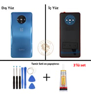 One Plus Vida Seti + Yapıştırıcı One Plus 7T Mavi Yapıştırıcı B-7000 Yapıştırıcı Vida Seti Arka Kapak Arka Cam Batarya Kapağı Lazer Kesim Kapak Pil Kapağı Back Cover