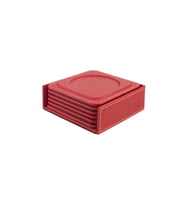 Bardak Altlığı,6’lı Set,Masaüstü Yuvarlak Cup Coaster,Vegan Suni Deri,11x11 cm.,Kırmızı
