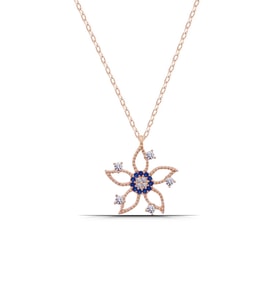 Nazar Detaylı Lotus Çiçeği 925 Ayar Gümüş Kadın Rose Kolye