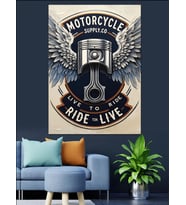 Motosiklet Tutkusu Retro Logo Dekoratif Kanvas - Mdf Ahşap Tablo
