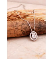 Baget Oval Rodyumlu Gümüş Kolye 7721