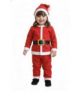 2–3 Yaş Çocuk Noel Baba Kostümü – Şapkalı ve Kemerli Yılbaşı Elbise Seti