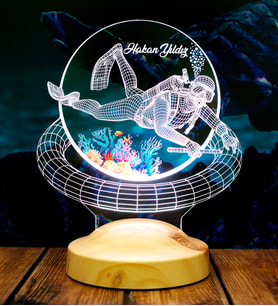 Dalgıç Hediyesi, Balık Adam Hediyesi 3D Led Lamba, Kişiye Özel 3D Led Lamba Scuba Diving Dalgıç Tasarımlı Lamba