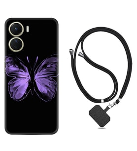 Vivo Y16 Kılıf Resimli Boyun Askılı İpli Desenli Silikon Series Black Butterfly 1879