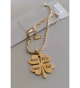 Yonca Model Aile Temalı Çelik Kolye  Kişiye Özel