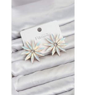 Beyaz Renk Kristal Taşlı Lotus Model Kadın Küpe TJ-BKP11929
