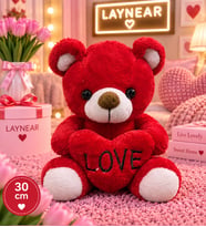 30 cm Kırmızı Ayıcık Peluş Oyuncak – LOVE Yazılı Sevimli Ayıcık