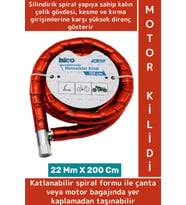 Premium Kesme Kırılmaya Dayanıklı PVC Dış Kaplama Katlanabilir Motor Bisiklet Kilidi 22 Mm x 200 Cm