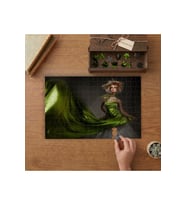 Yeşil Elbiseli Kadın Tasarımı 240 parça Ahşap Puzzle Ahşap Kutuda MP00792