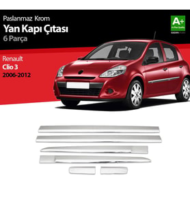 Renault Clio Uyumlu 3 Hatchback Krom Yan Kapı Çıtası 6 Parça 2006-2012 (Karışık)