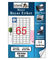 A4 Hazır Etiket 38.1x21.2 mm 10 Sayfa 1 Paket 65 li Kendinden Yapışkanlı Fotokopi Lazer İnkjet Kağıdı Yazıcılar İçin Uyumlu (Beyaz)
