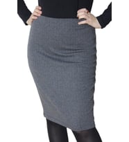 KOYU GRİ İNCE ZİK ZAK DESENLİ BELİ LASTİKLİ KALEM ETEK