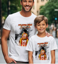 BK Gift Kişiye Özel 2’li Baba-Oğul Sarı Kırmızı Evladıma Miras Bu Sevda Kombin Tişört Seti-1, Doğum Günü Hediyesi, Taraftar Hediyesi (Beyaz)