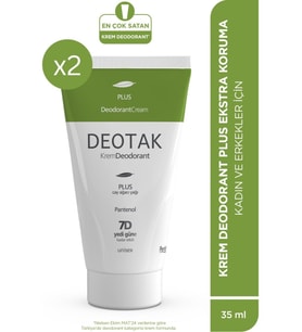 Deotak Plus Ekstra Koruma 7 Güne Kadar Etkili Krem Deodorant 35 ml x 2 Adet