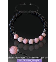  Sertifikalı Doğal Obsidyen - Afrika Pembe Opal Taşı Bileklik - Ayarlamalı (Çok Renkli)