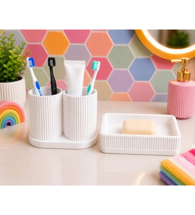 3D Baskı Diş Fırçalık ve Sabunluk Seti - Lavabo Üstü Banyo Organizeri-Beyaz