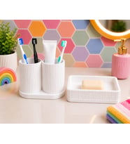 3D Baskı Diş Fırçalık ve Sabunluk Seti - Lavabo Üstü Banyo Organizeri-Beyaz