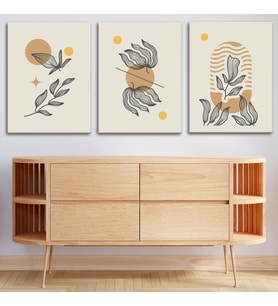 3'lü Bohem Kanvas Tablo Seti 5 - Modern Boho Duvar Dekoru - Geometrik ve Minimalist Çizgili 3 Parça Tablo