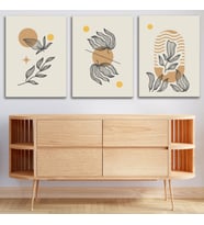 3'lü Bohem Kanvas Tablo Seti 5 - Modern Boho Duvar Dekoru - Geometrik ve Minimalist Çizgili 3 Parça Tablo