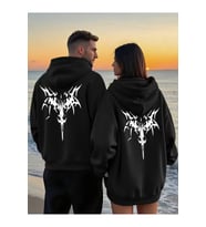 Sevgili Çift Kombin Trend Baskılı Kapüşonlu Sweatshirt 2li Set Takım 3 İplik (Siyah)