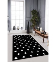 Siyah Yıldızlı Kaymaz Taban Makinede Yıkanabilir Halı YLD03 - 100 x 160 cm
