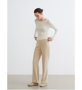 LCW Comfort Bej Beli Lastikli Kadın Pantolon