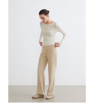 LCW Comfort Bej Beli Lastikli Kadın Pantolon