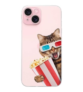 PrintiFy iPhone 15 Plus ile Uyumlu Kedi 1 Kamera Korumalı Şeffaf Kılıf