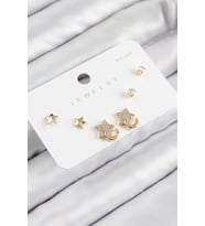 Pirinç Zirkon Taşlı Yıldız Model Gold Renk 925 Ayar Gümüş Çivi Kadın Küpe Set (Altın)