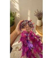 Ametist Doğal Taşlı İncili Rüya Kapanı (Dreamcatcher) 50 cm İncili Duvar Süsü