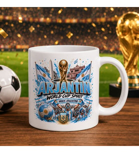 BK Gift Arjantin Taraftar Temalı Dünya Futbol Kupası Tasarımlı Beyaz Kupa Bardak