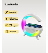 RGB Ledli ve Kablosuz Telefon ŞarjlI Bluetooth G Hoparlör (Beyaz)