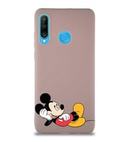 Huawei P30 Lite Soft Premier Kapak Mickey Mouse-F Tasarımlı Silikon Kılıf - Pudra (Şeffaf)