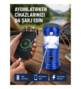 Mey İthalat® Güneş Enerjili Katlanabilir Kamp Feneri – USB Şarjlı, Hafif ve Çok Fonksiyonlu