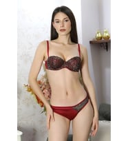 pilelistore- Kadın Yarım Destekli Straplez Sütyen Takım Bordo