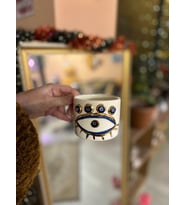 Nazar Göz Detay Kahve Fincanı Mug 24K Altın (Beyaz)