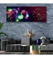 Saatli Neon Gül Cam Tablo