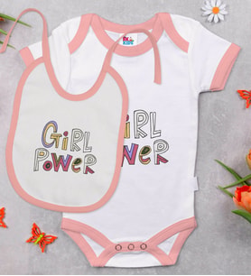 BK Kids Girl Power Tasarımlı Pembe Bebek Body Zıbın ve Mama Önlüğü Hediye Seti-1