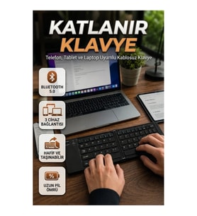 Katlanabilir Bluetooth Klavye – Telefon, Tablet ve Laptop Uyumlu Kablosuz Klavye