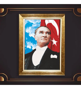 Altın Varaklı Çerçeveli Paspartulu Atatürk Tablo z4938 (Gold)