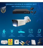 QROMAX 1 Kameralı Set - Yapay Zeka Özellikli İnsan Yüz Araç Tanımalı Gece Renkli Gösteren 5 MP SONY Lensli 4 Warm Ledli FULLHD Güvenlik Kamerası Seti 3404W