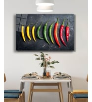 Renkli Biberler Sebze Mutfak Cam Tablo 4mm Dayanıklı Temperli Cam Vegetable Kitchen Glass Wall Art