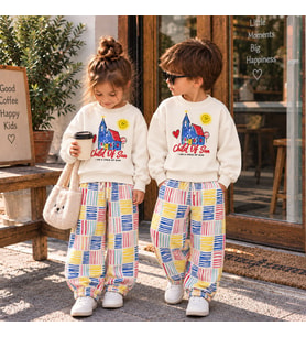 Child of Sun Baskılı Sweatshirt ve Lastikli Paça Çizgili Tasarım Eşofman Erkek&Kız Çocuk Alt Üst Takım