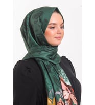 Çiçekli Desen Pavia Seri Şal Eşarp Askısı ile Birlikte 90X200 cm Yeşil Zümrüt-90