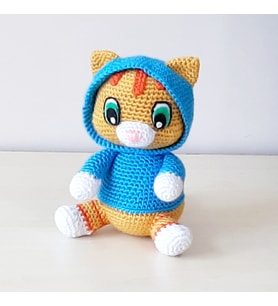 Amigurumi Örgü Oyuncak Kedi Hardal Yeşil Gözlü (Gri)